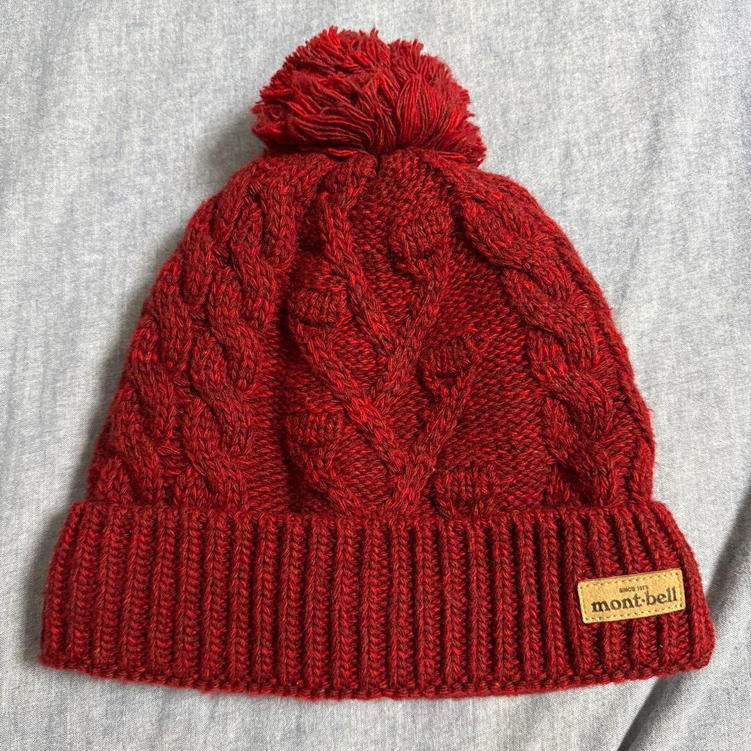 Used mont-bell knit hat beanie with pom pom red