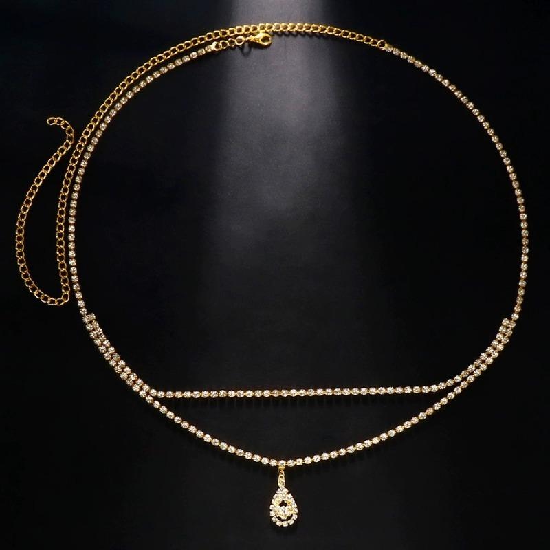 

Luxury Rhinestone Double Chain Water Drop Waist Chains Body Jewelry Accessories Bikini Chain Adjusyable for Women Girls