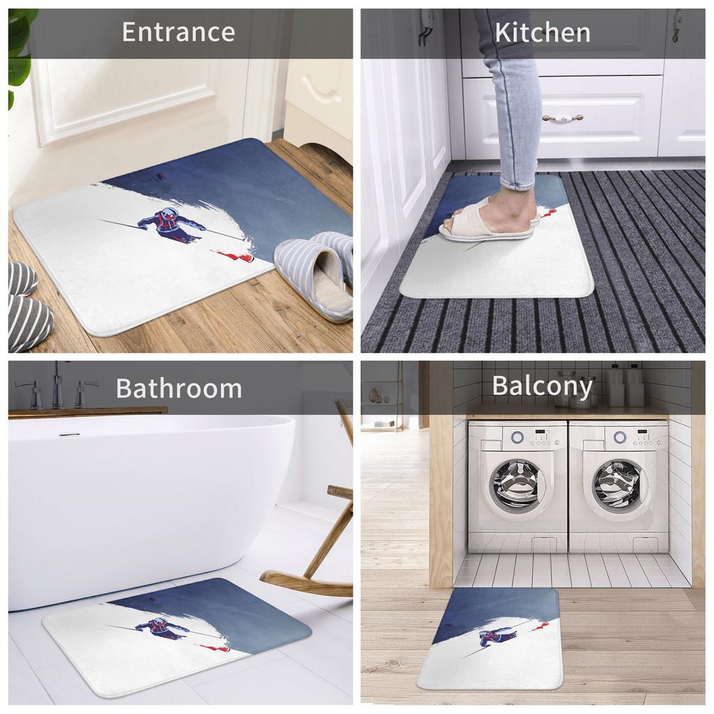 Ski People Fashionable Style Door Mat Machine Washable for Bathroom Bedroom Living Room Entrance