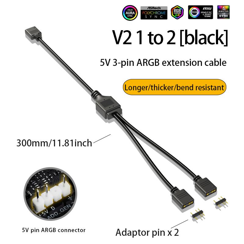 ARGB Chassis Fan Splitter 5V 3PIN Connector 1 To 2/3/4 Motherboard Extension Cable Synchronization 30cm for PC Light Strip Fans