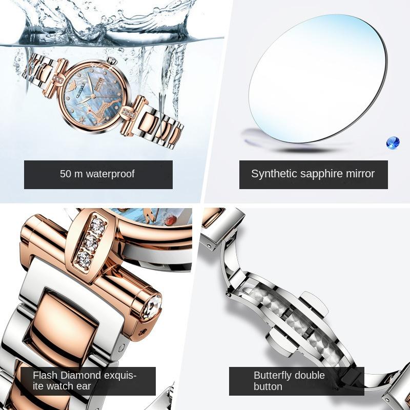 OUPINKE Uhr Fashion Ins Wind Automatische Mechanische Uhr Wasserdichte Damenuhr