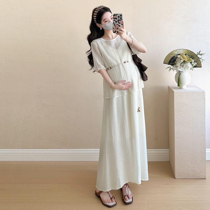 Elegant Maternity Two-Piece: Blouse Top & Camisole Dress - Summer Style 2026