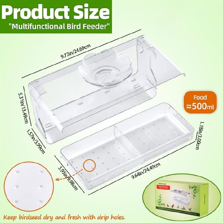 Weather Resistant Transparent Bird Feeder With Secure Suction Cup Design For Stable Outdoor Balcony indow Mounting