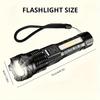 Notfall LED Taschenlampe Wasserdicht 18650 Taschenlampe Mit Seitenlicht 7 Modi Camping Angeln Laterne USB Wiederaufladbar Zoom Lampen