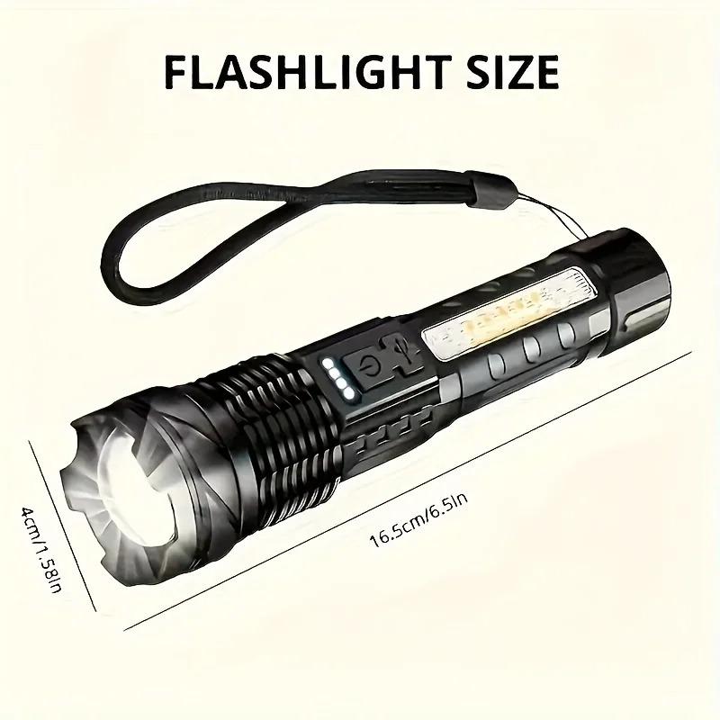 Notfall LED Taschenlampe Wasserdicht 18650 Taschenlampe Mit Seitenlicht 7 Modi Camping Angeln Laterne USB Wiederaufladbar Zoom Lampen