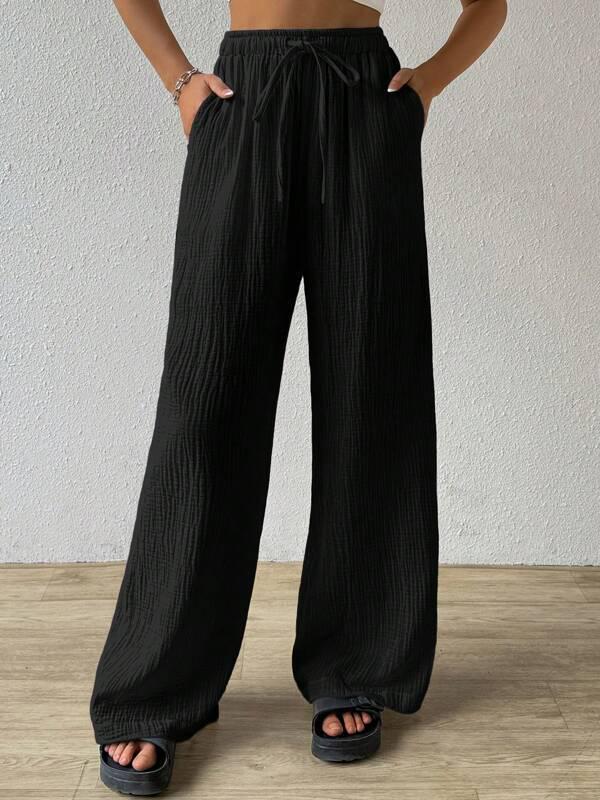 

2024 Women s Elegant Wide-Leg Elastic Waist Pants - Versatile Casual Fashion 5XL чёрный