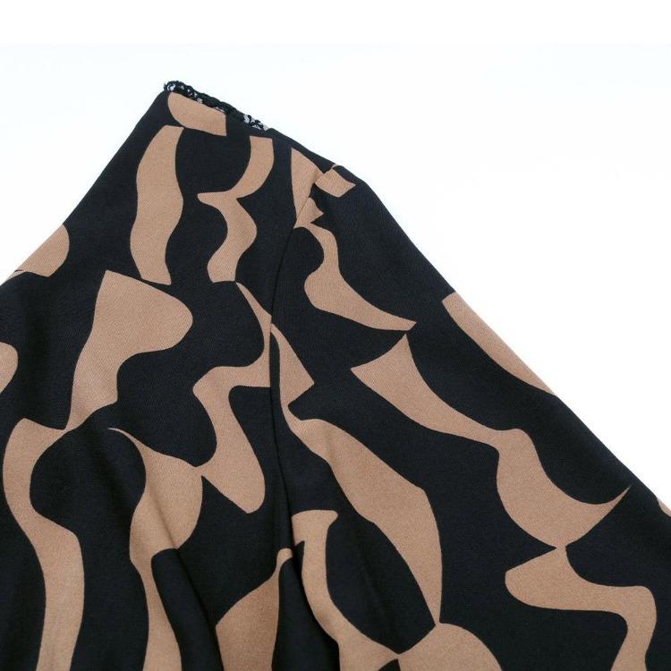 Autumn Winter Women Elegant V Neck Long Sleeve High Waist A Line Knee Length Casual Print Dress