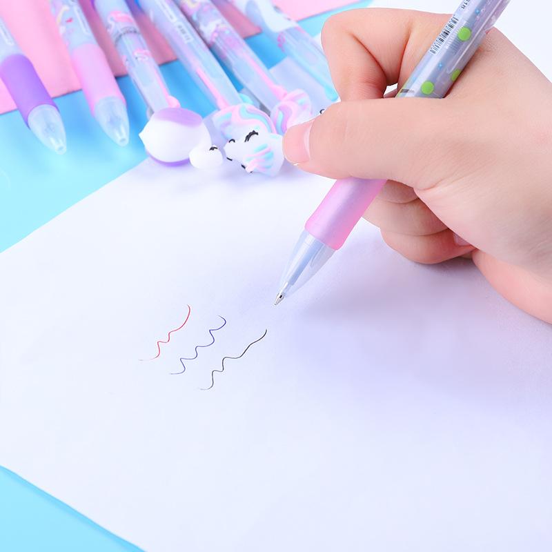 1Pc Cute Cartoon Multicolor Ballpoint Pens Kawaii Unicorn Swan Portable 3 Color Pen Writing School Stationery Office Supplies Back To School Season