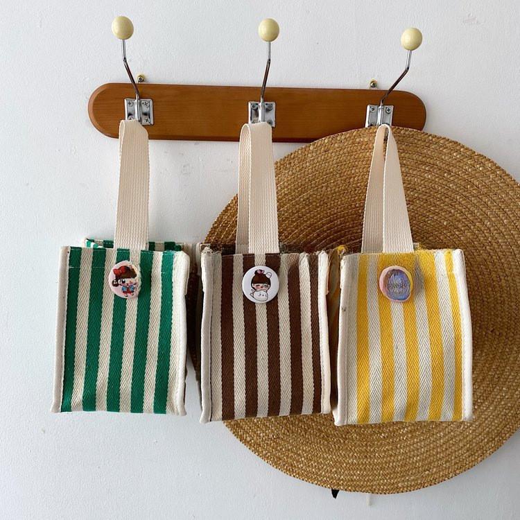 Stylish Colorful Striped Nylon Shoulder Tote Bag For Women Trendy Handheld Lunch Bag