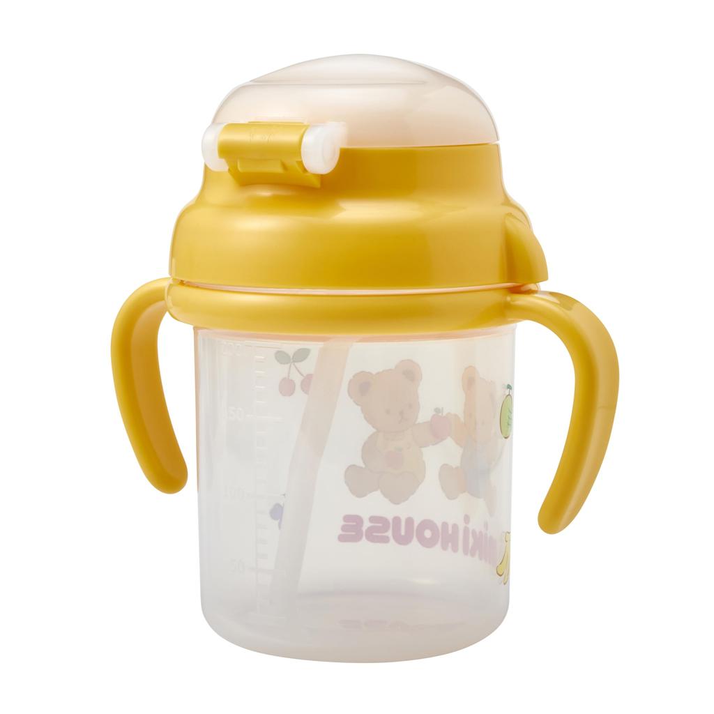 Cana de paie Cană de antrenament 200 ml Fabricat în Japonia Se poate spăla în mașina de spălat vase Băieți Fete Bebeluși Copii Bebeluși Veselă Urs Fructe Galben [MIKI HOUSE] 46-7150-683