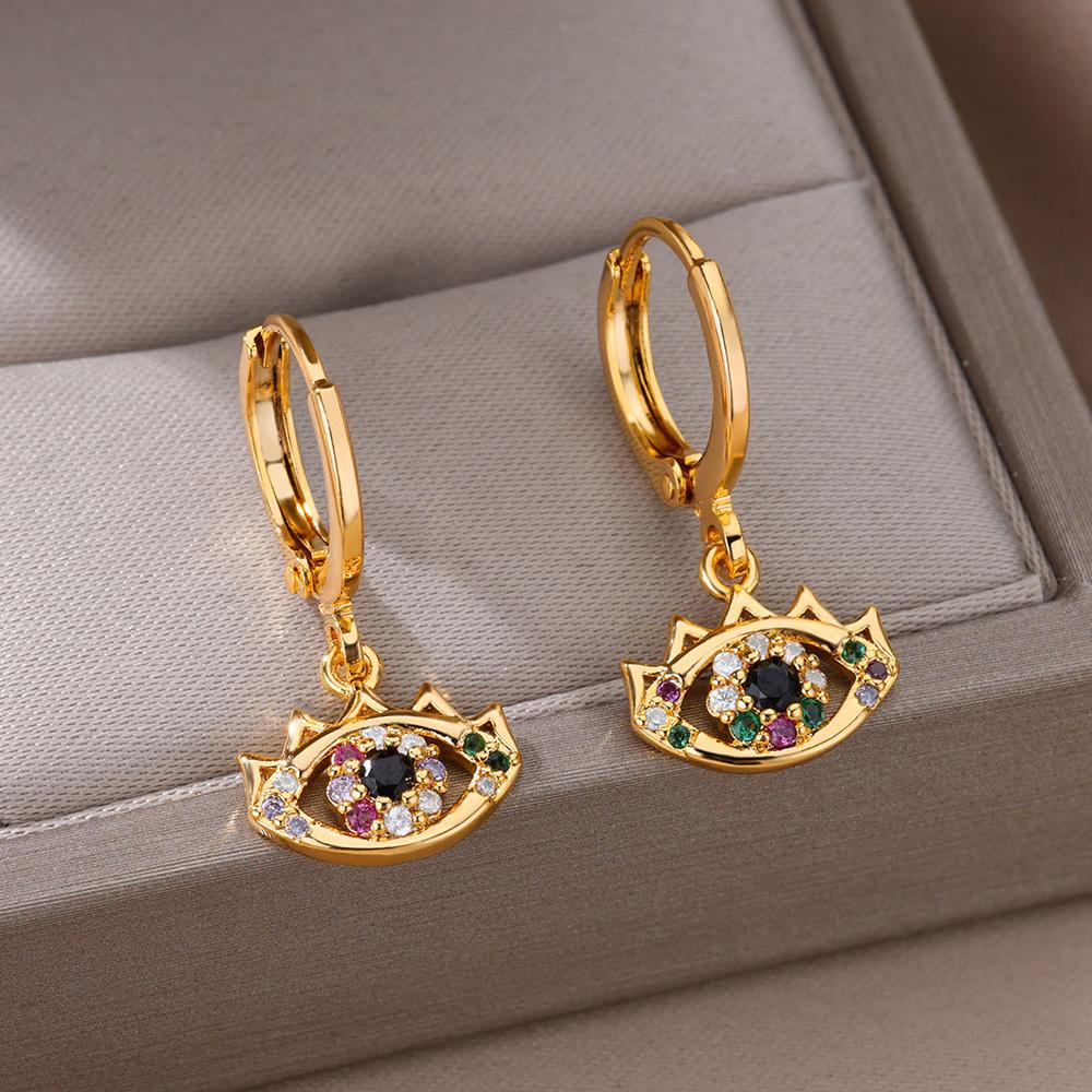 Luxus Zirkon Böser Blick Creolen für Damen Rostfreier Stahl Türkisches Teufelsauge Ohrhänger Ästhetischer Schmuck Geschenk aretes