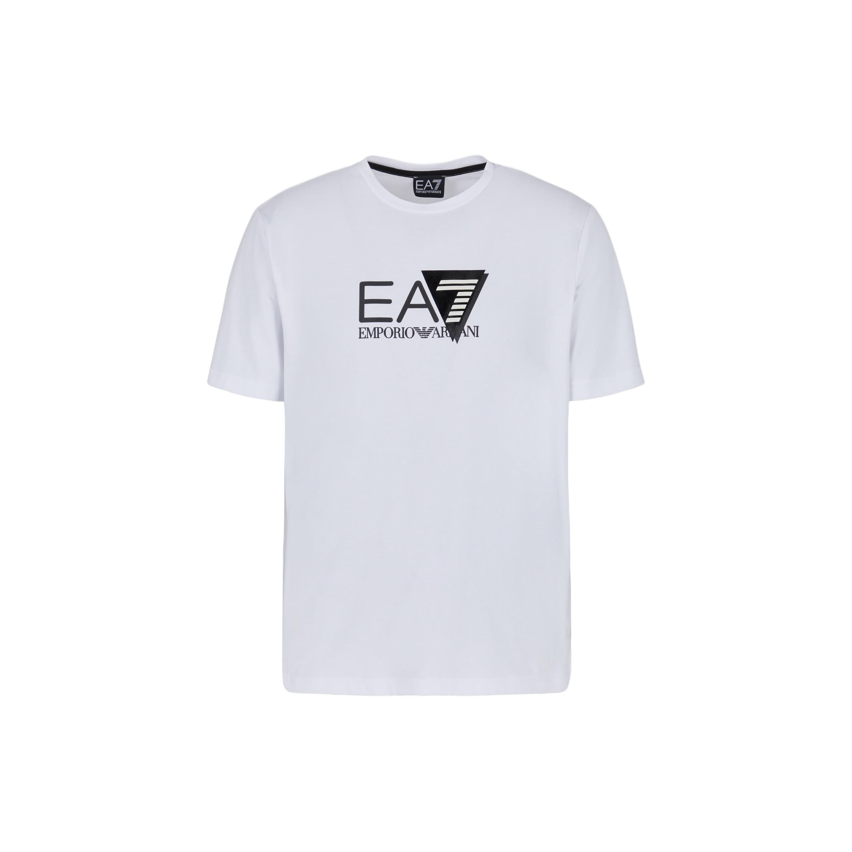 Emporio Armani EA7 Весна-Лето 2024 Футболка с принтом логотипа и букв, с круглым вырезом, повседневная, с коротким рукавом, мужская, Белый 3DPT36-PJULZ-1100 L