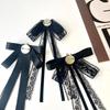 Fashion Black Lace Brooch Bow White Pearl Brooch Tie For Women Clothing Neckline Decoration Ribbon Tie Jewelry Accessories