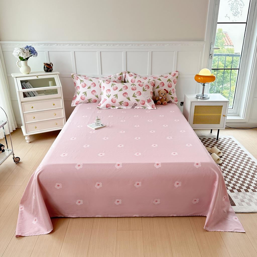 Bílý tulipánový květ ploché prostěradlo Bavlněný kreslený zajíček Modrý prostěradlo pro chlapce, dívky, krásný květinový králík botanický přehoz na postel