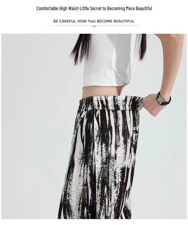 Damen Sommer High-Waist Batik Weitbein Drapierhose - Eisseide, Lockere Passform, Leicht