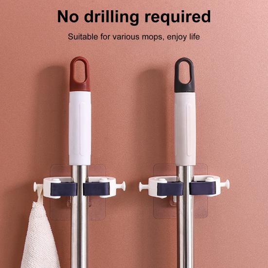 Wall Mounted Mop Organizer Broom Holder Strong Load-bearing Non-Slip Design Waterproof Mop Storage Rack Broom Hanger Hook