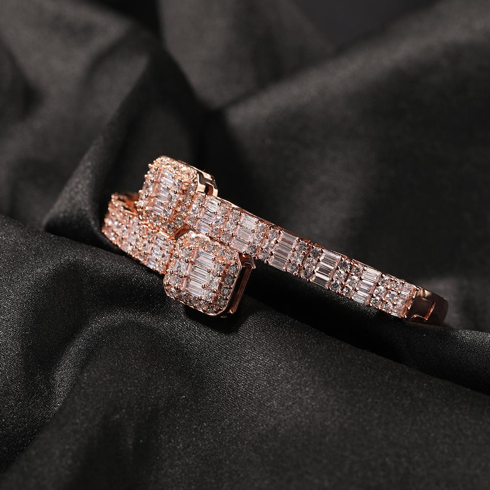 

THE BLING KING Baguettecz Cuff Bangel Micro Paved Bling Square CZ Bracelet Luxury Wrist Rapper Jewelry Punk Bangle розового золота