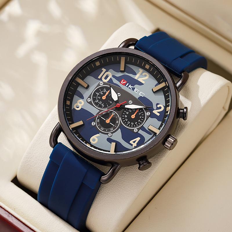 

Men s fashionable and trendy tape quartz watch with camouflage dial, unique and charming синий