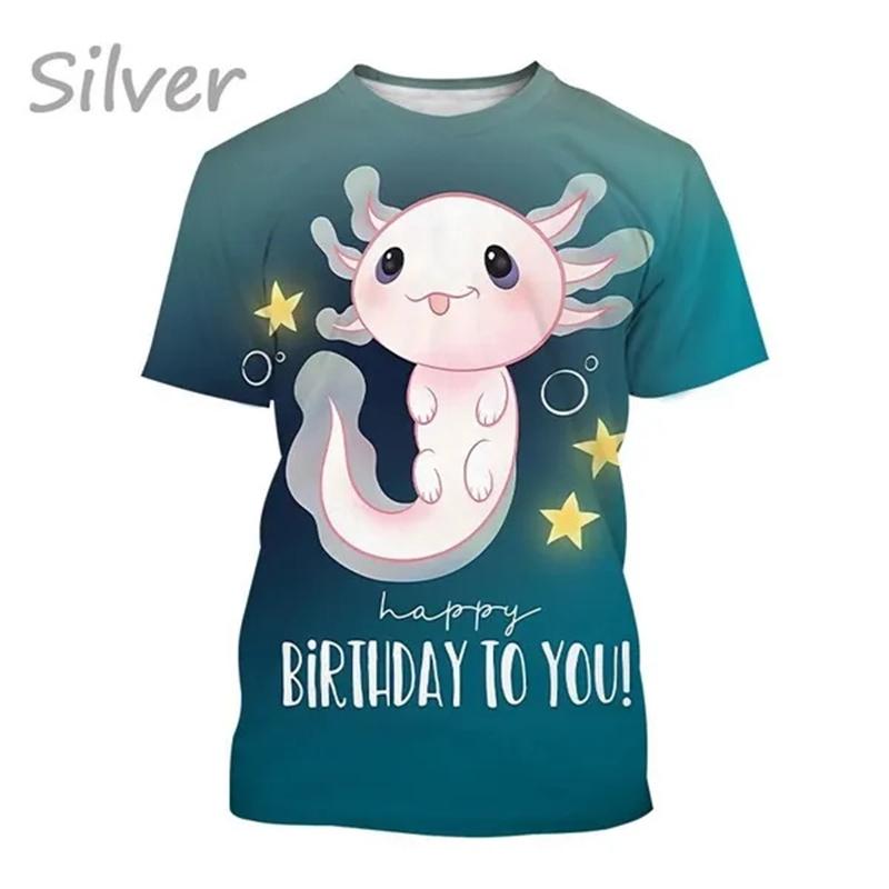 Hot Sale New Axolotl 3D Printed T-shirt Personality Animal Unisex Comfortable Round Neck Print Streetwear Tops Men Women Tees