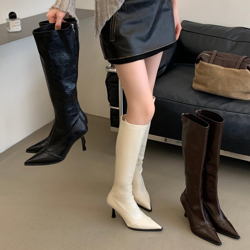 Pointed long tube fashion boots women's winter thin heel high heel elastic thin boots high tube but knee long boots