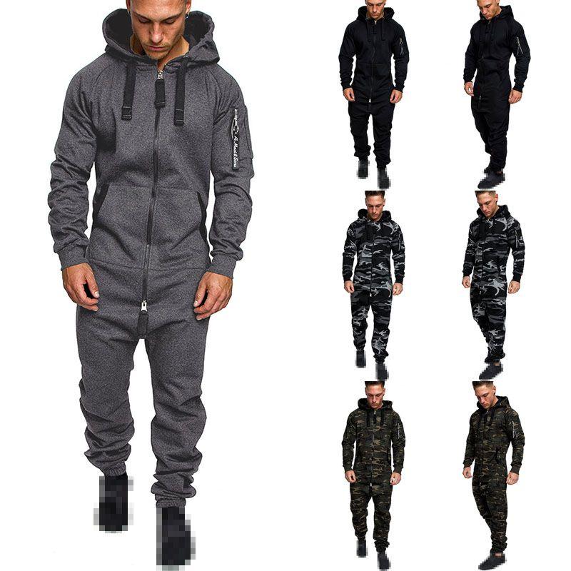 Herren Camouflage Jumpsuit mit Kapuze und Reißverschluss Perfekt für den täglichen Gebrauch