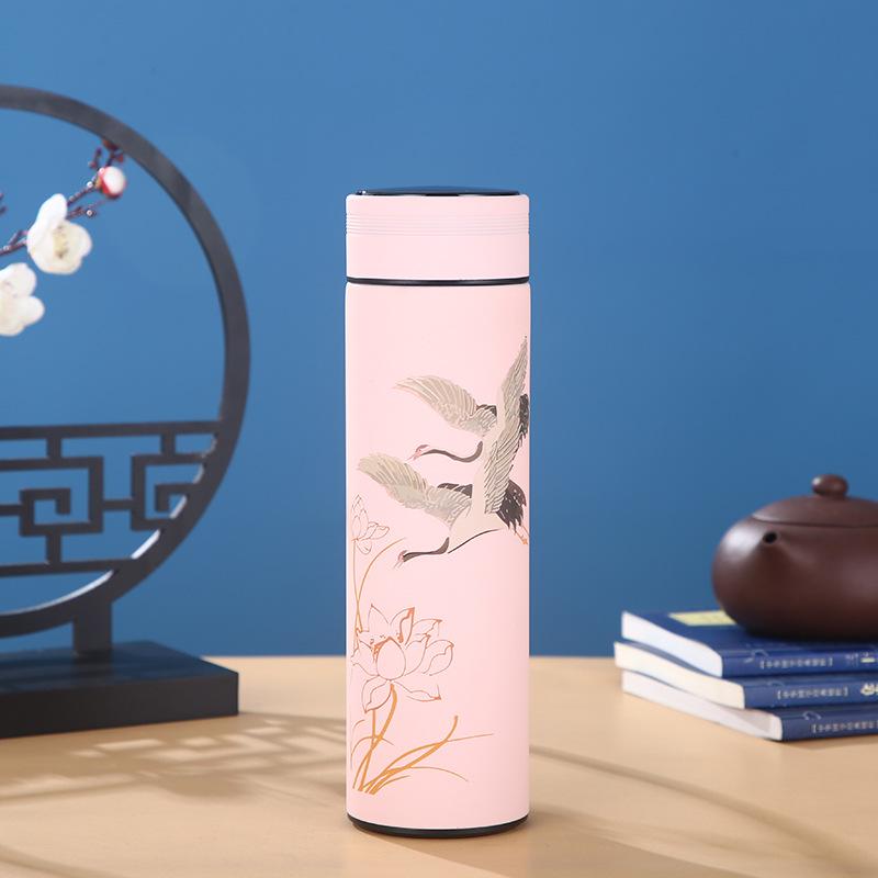 500ml 304 Stainless Steel Insulation Thermos Mug Chinese Style Smart Display Temperature Mug
