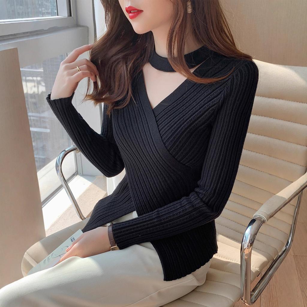 Neck sweater women's niche inner cardigan autumn and winter new long-sleeved knitted sweater