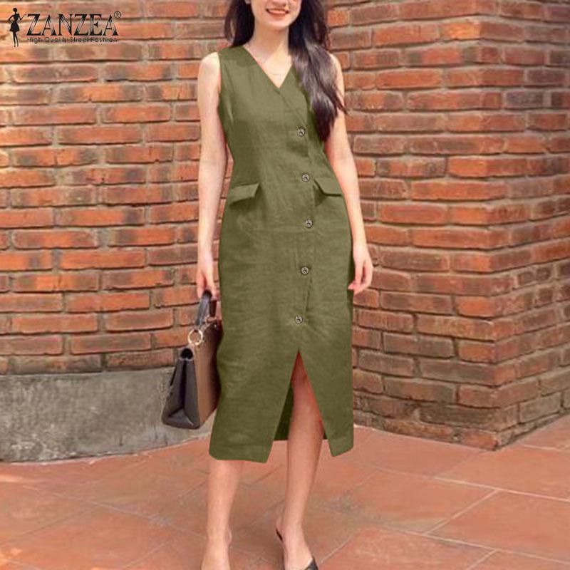 

ZANZEA Женское летнее повседневное платье без рукавов с v-образным вырезом