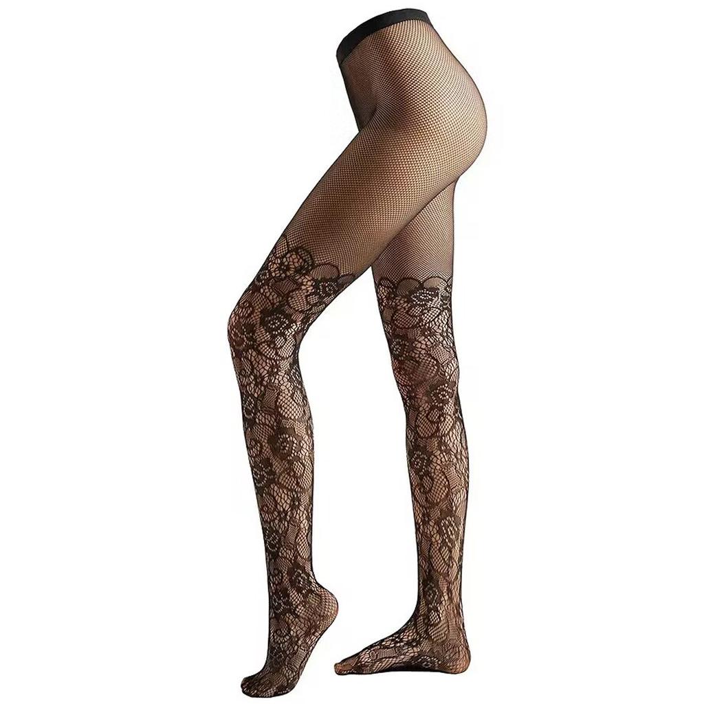 Vintage Hollow Floral Ladies Sexy Over Knee Micro Mesh Floral Pantyhose Mesh Socks 6263
