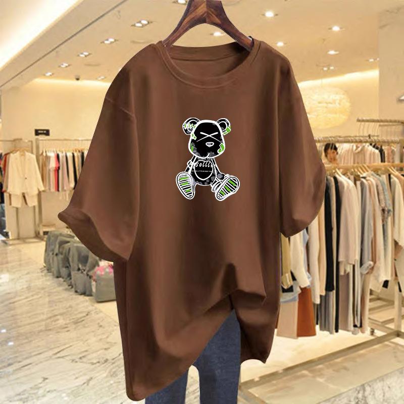 

Cartoon bear printed cotton t-shirt summer new white loose half-sleeved top body t-shirt women s summer new XXXL