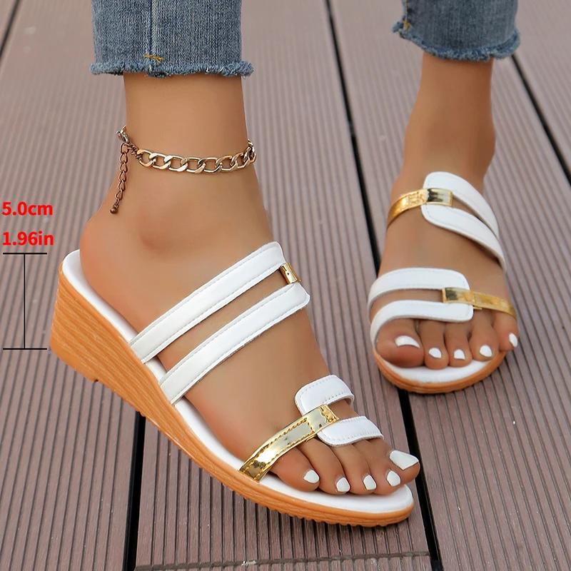 Fashion Comfortable Women's Contrast Color Wedge Sandals Casual Open Toe Summer Shoes Women Lightweight Non Slip Beach Sandalias Mujer