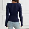 Top Y2K Autunnali e Invernali da Donna Blusa Slim a Maniche Lunghe con Bottoni e Scollo a V