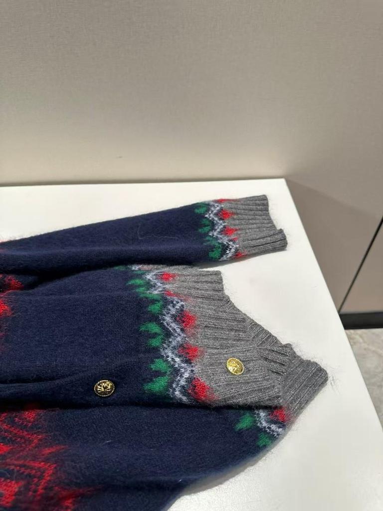 Women's Plus Size Retro Fair Isle Clover Cardigan, Dark Blue Knitwear Sweater for Autumn/Winter