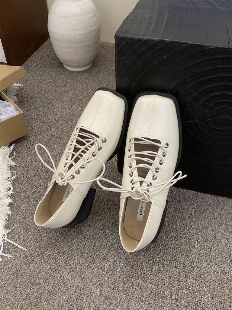 Lace-up Black British Style Ladies High Heels Elegant Square Toe Mary Jane Mules For Girls Pumps French Dress Boat Ballet Shoes