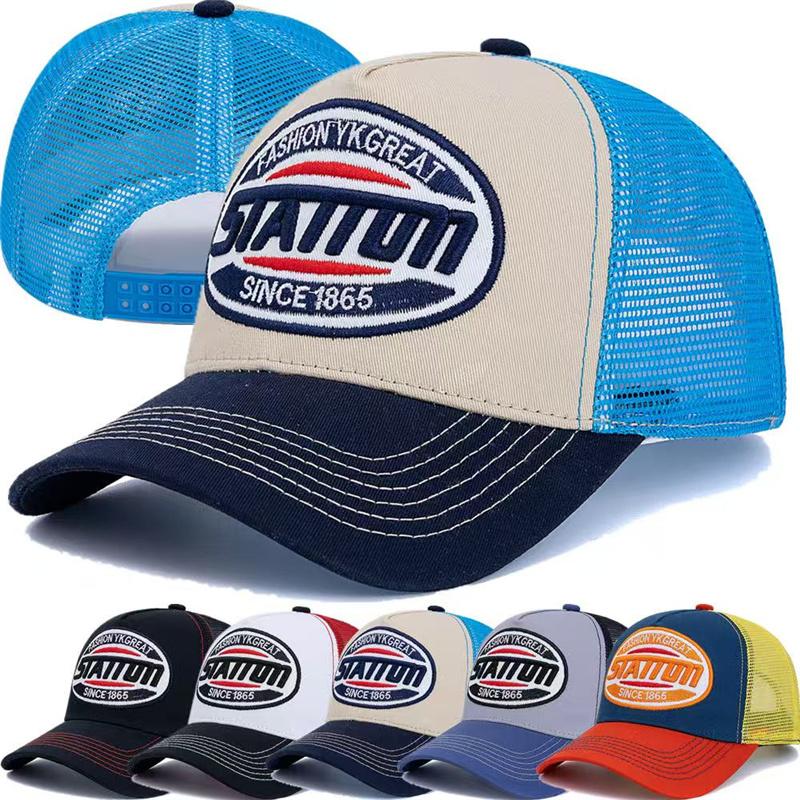 New Style Unisex Baseball Cap Classic STATION Letter Pattern Mesh Cap Men and Women Breathable Streetwear Summer Trucker Hat