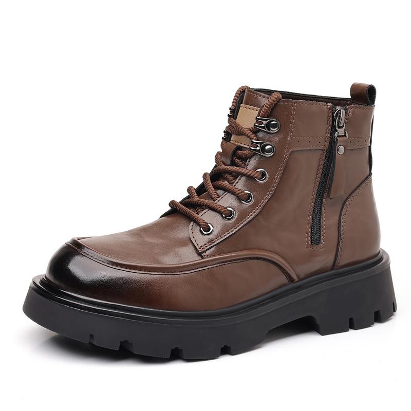 Luxury Quality Designer Men Genuine Leather Shoes Outdoor Business Casual Leather High Top Boots Lace Up Outdoor Motorcycle Boot