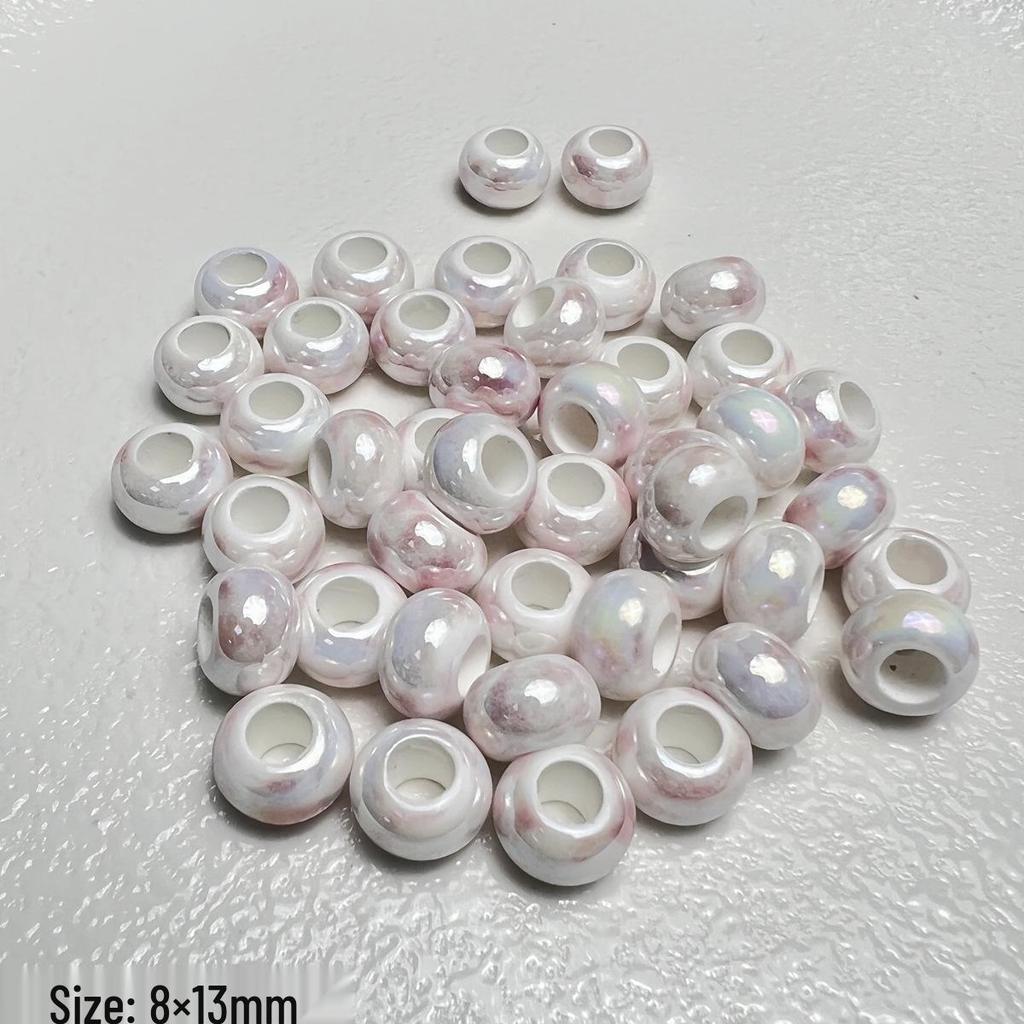 Perline in Ceramica Dipinta Tulipano e Farfalla Rosa Retrò per Braccialetti e Collane Fai da Te