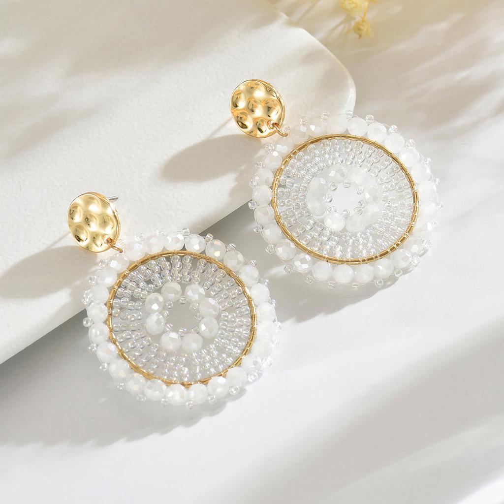 Bohemian Bunte Runde Kristallperlen Ohrhänger für Damen Handgefertigte Geometrische Ohrringe Sommer Party Schmuck Geschenk