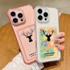 For iPhone 16E 16 Pro Max 15 Pro 14 13 12 11 Cover Shell Simple Deer Pattern Clear Card Pocket Slot Slim Shockproof Soft Silicone Phone Case