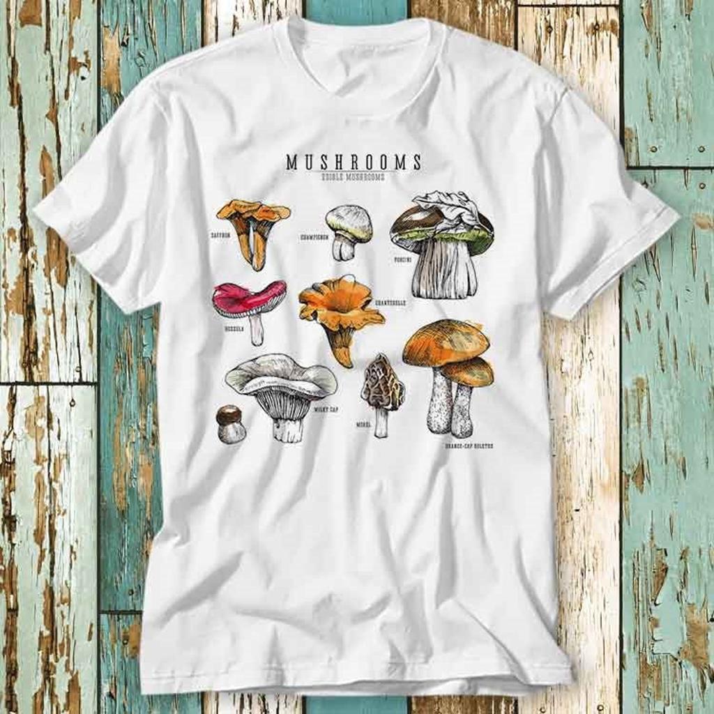 Edible Wild Mushroom Herbs Plants T-Shirt Top Design Unisex Ladies Mens Tee Retro Fashion Vintage Shirt S786