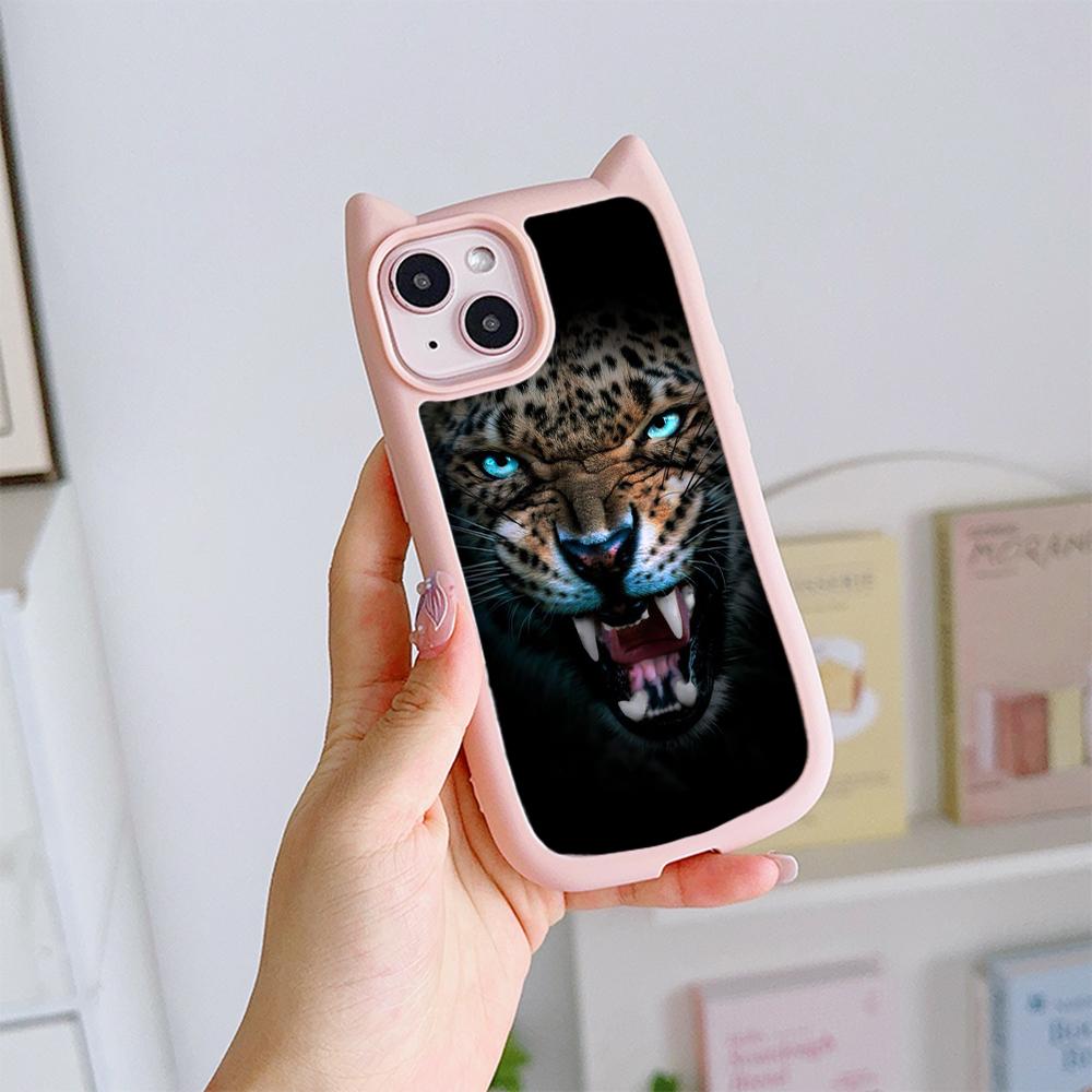 Huse de telefon moale pentru ureche de pisică pentru iPhone 16 15 13 12 11 Pro Max 14 Plus XR XS Max TPU Husă din spate acrilic transparent anti-cădere N96 Design cu ochi de tigru
