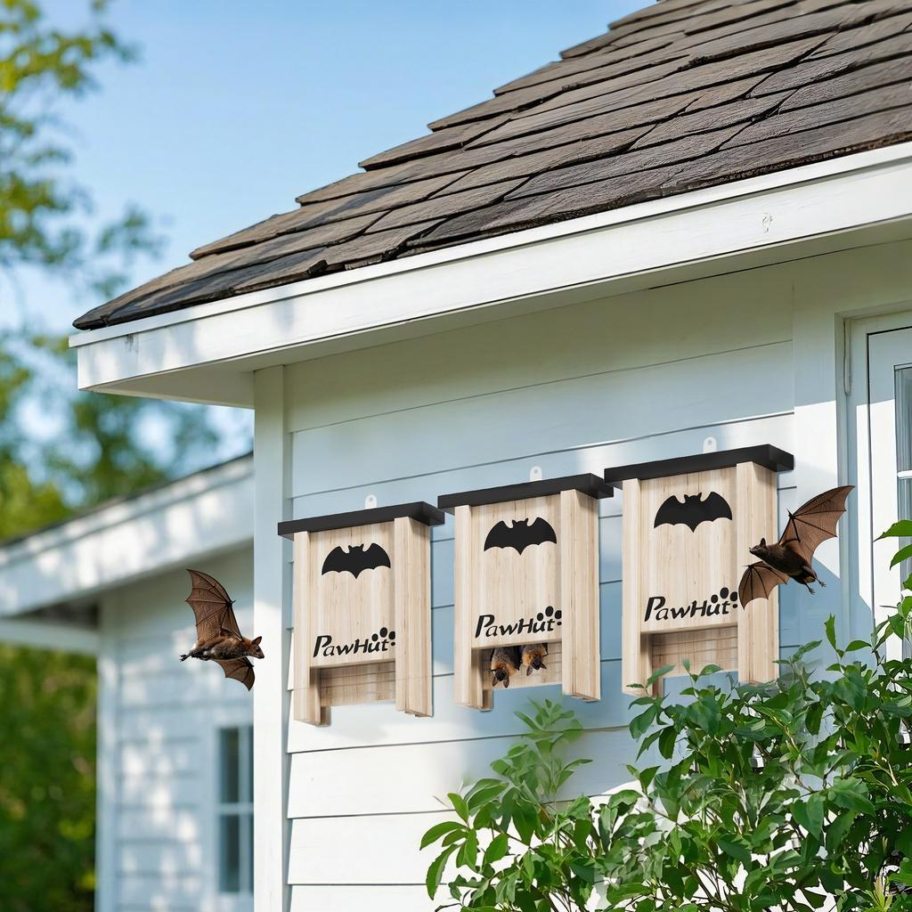 Set of 3 Fir Wood Bat Boxes, 18x6x22.5 Cm, Wood Color