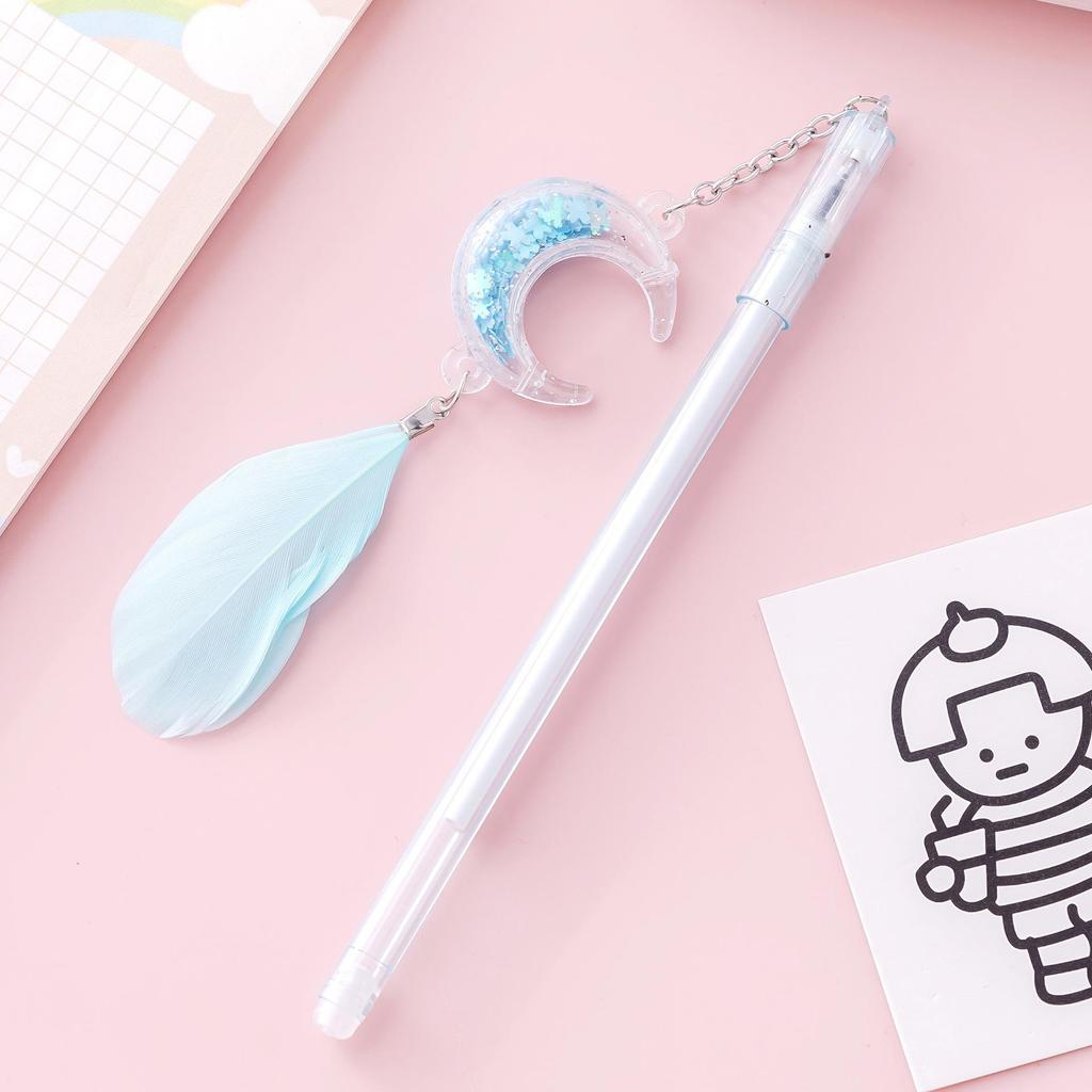 Korean Cute Sequin Moon Pendant Cartoon Pen - Black Water-Based for Students