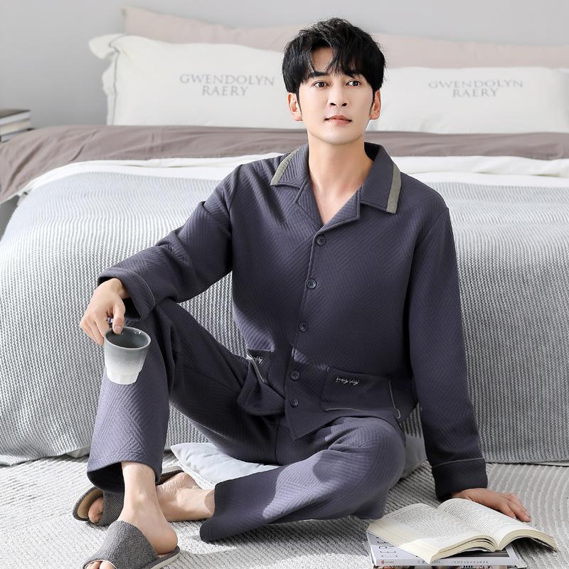 

Пижама мужская весенне-осенняя утолщенная из чистого хлопка с длинным рукавом, домашняя одежда, осенне-зимняя тонкая стеганая из воздушного хлопка, хлопок хлопок хлопок 3XL