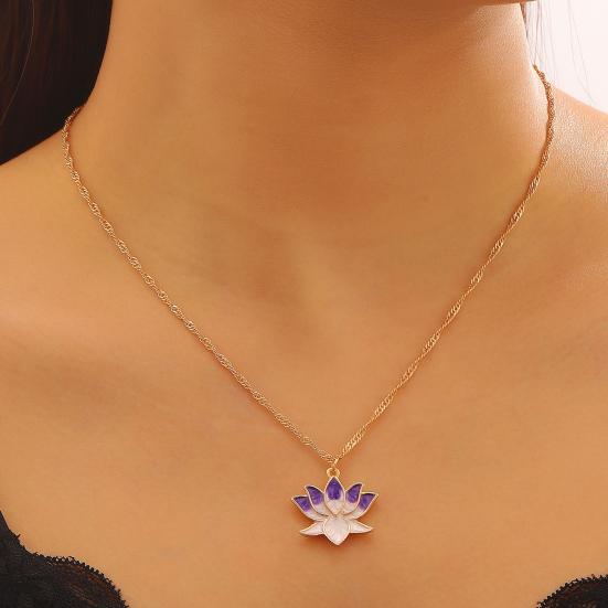 Lotus Pendant Necklace Enamel Lotus Flower Necklace Oriental Style Elegant Twist Chain Necklace Jewelry Gift for Women And Girls