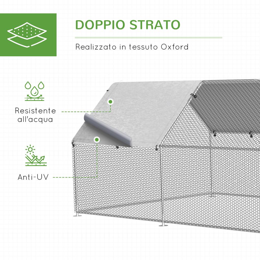 Waterproof Galvanized Metal Chicken Coop, Chicken Run with Door and Oxford Cover, 280x570x195cm