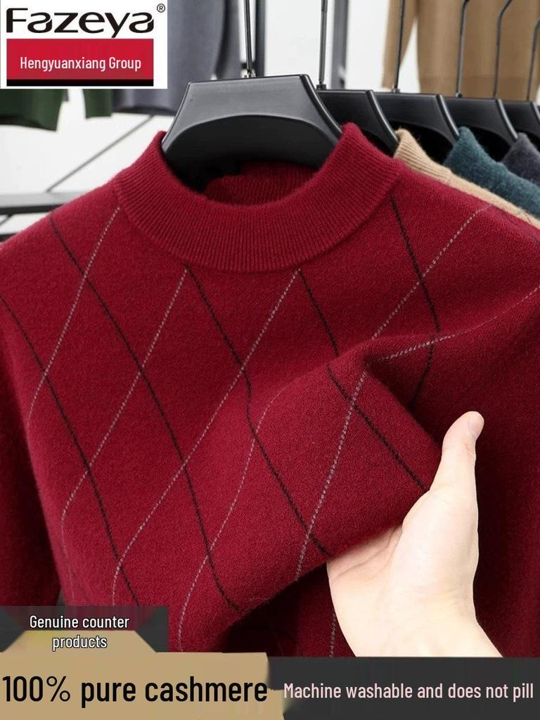 Męski Zimowy Sweter Wełniany - Nowy Styl Grubszy Półgolf Kaszmirowy Sweter dla Osób w Średnim Wieku