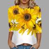 Women Fashion Sunflower Print Crew Neck T Shirt 3/4 Sleeve Wide Print Crew Neck Shirt T Shirts Women