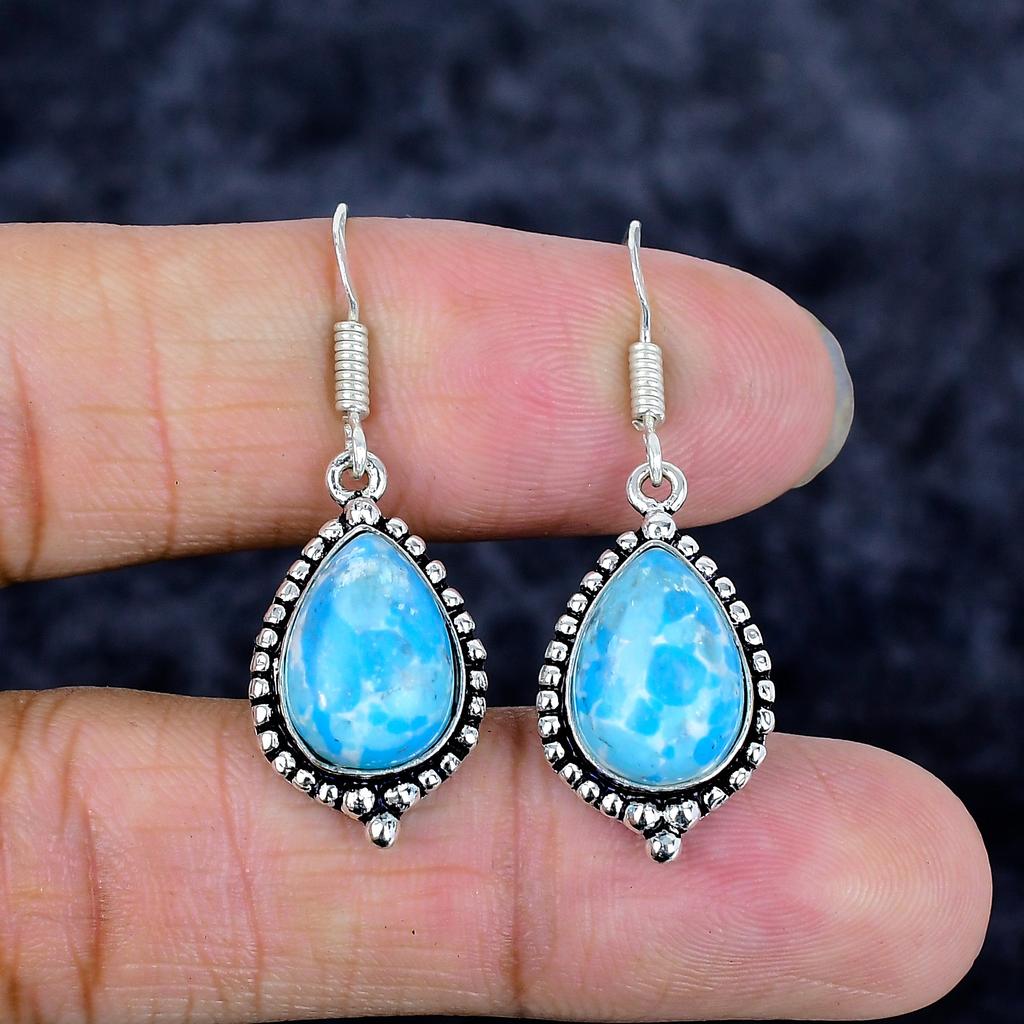 Larimar Gemstone Handmade 925 Sterling Silver Jewelry Earring 1.58" M-3368