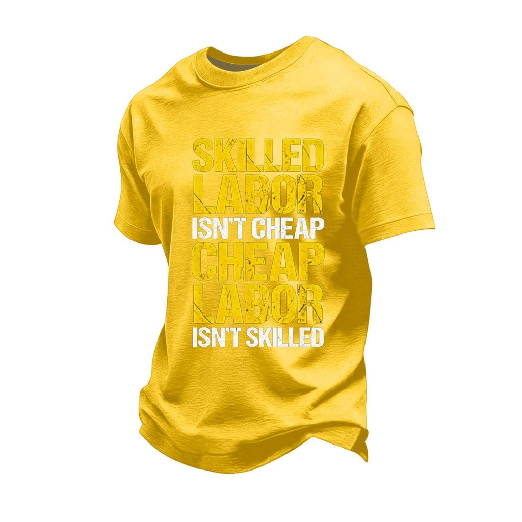 Men's Casual Loose Fit Short Sleeve T-Shirt Labor Day Graphic Printed Crew Neck Comfortable Workwear Top